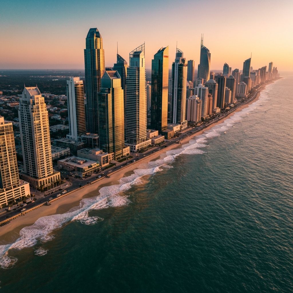 Aerial city view at golden hour